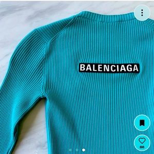 Ribbed stretch long sleeve top balenciaga turquoise